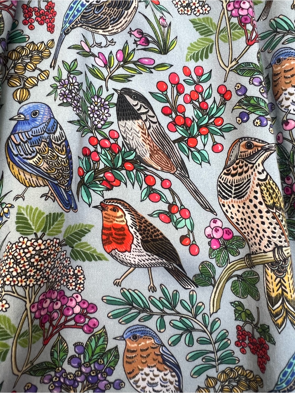 Women’s Bird Novelty Boho Botanical Print V-Neck Top Shirt Blue Birding Birds - Picture 3 of 6
